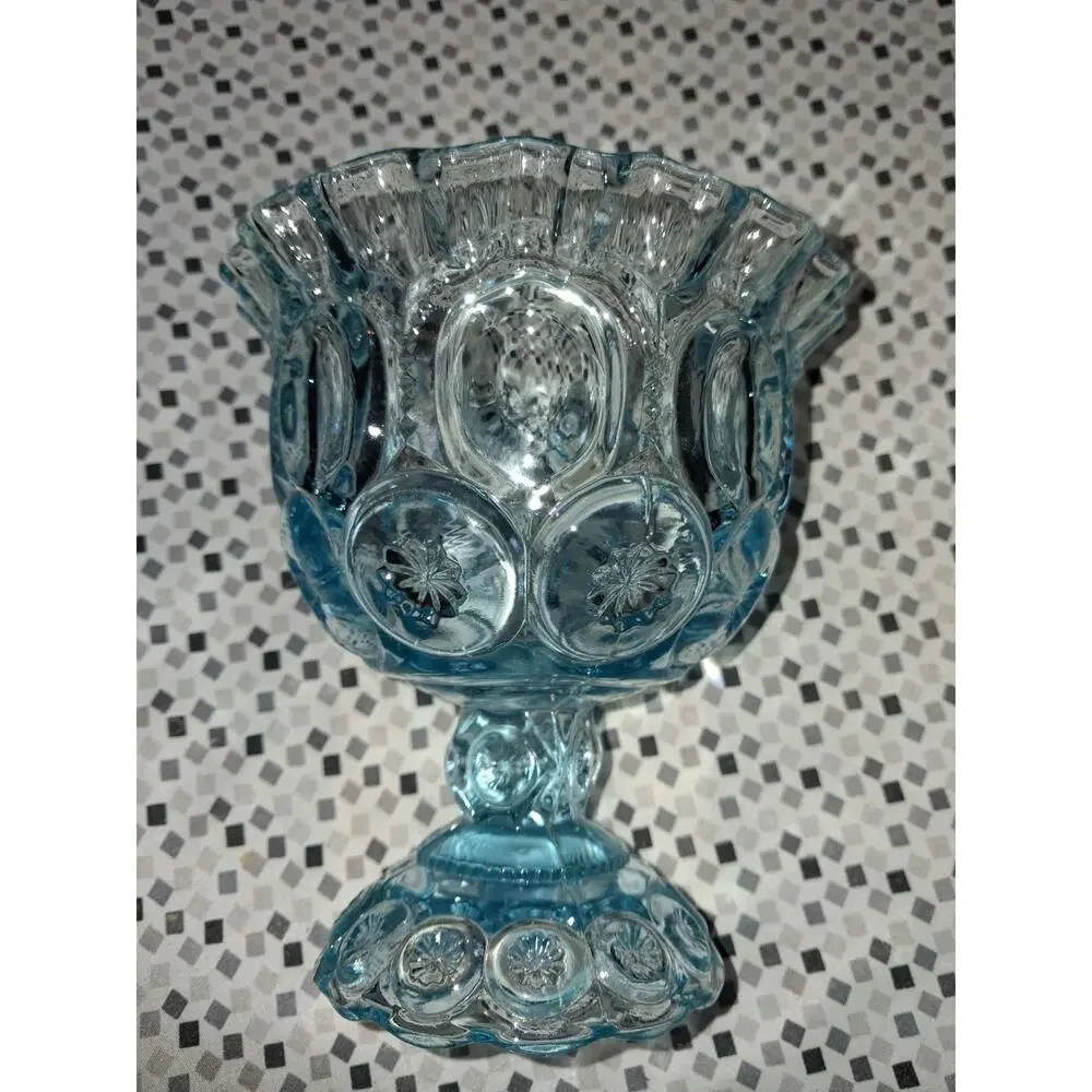 Moon and Stars Pattern Glass Light Blue LE SMITH Crimpt Open Compote